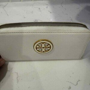 Tory Burch White/Gold Long Wallet